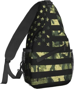 Camo American Flag Sling Backpack Crossbody Sling Bag for Women Men Shoulder Bag Travel Hiking Daypack