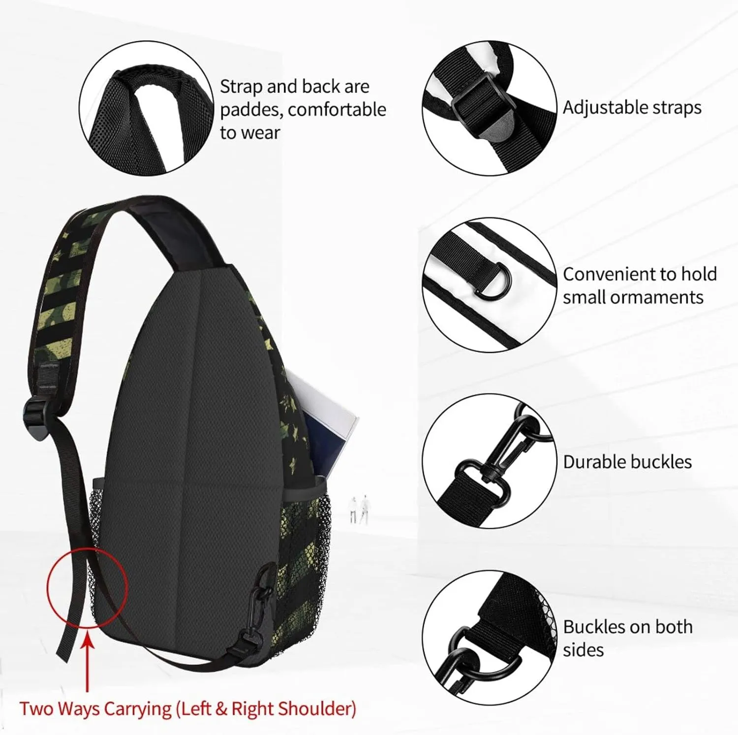 Camo American Flag Sling Backpack Crossbody Sling Bag for Women Men Shoulder Bag Travel Hiking Daypack