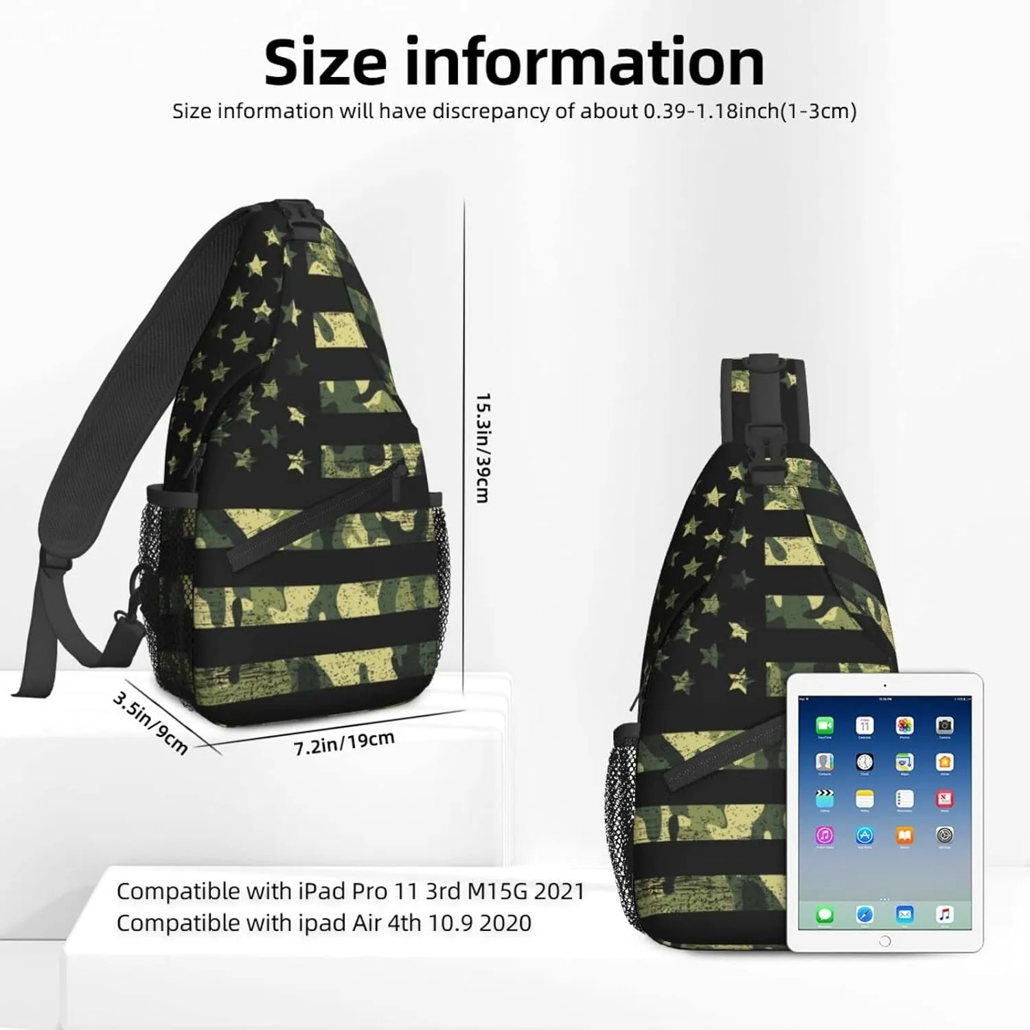 Camo American Flag Sling Backpack Crossbody Sling Bag for Women Men Shoulder Bag Travel Hiking Daypack