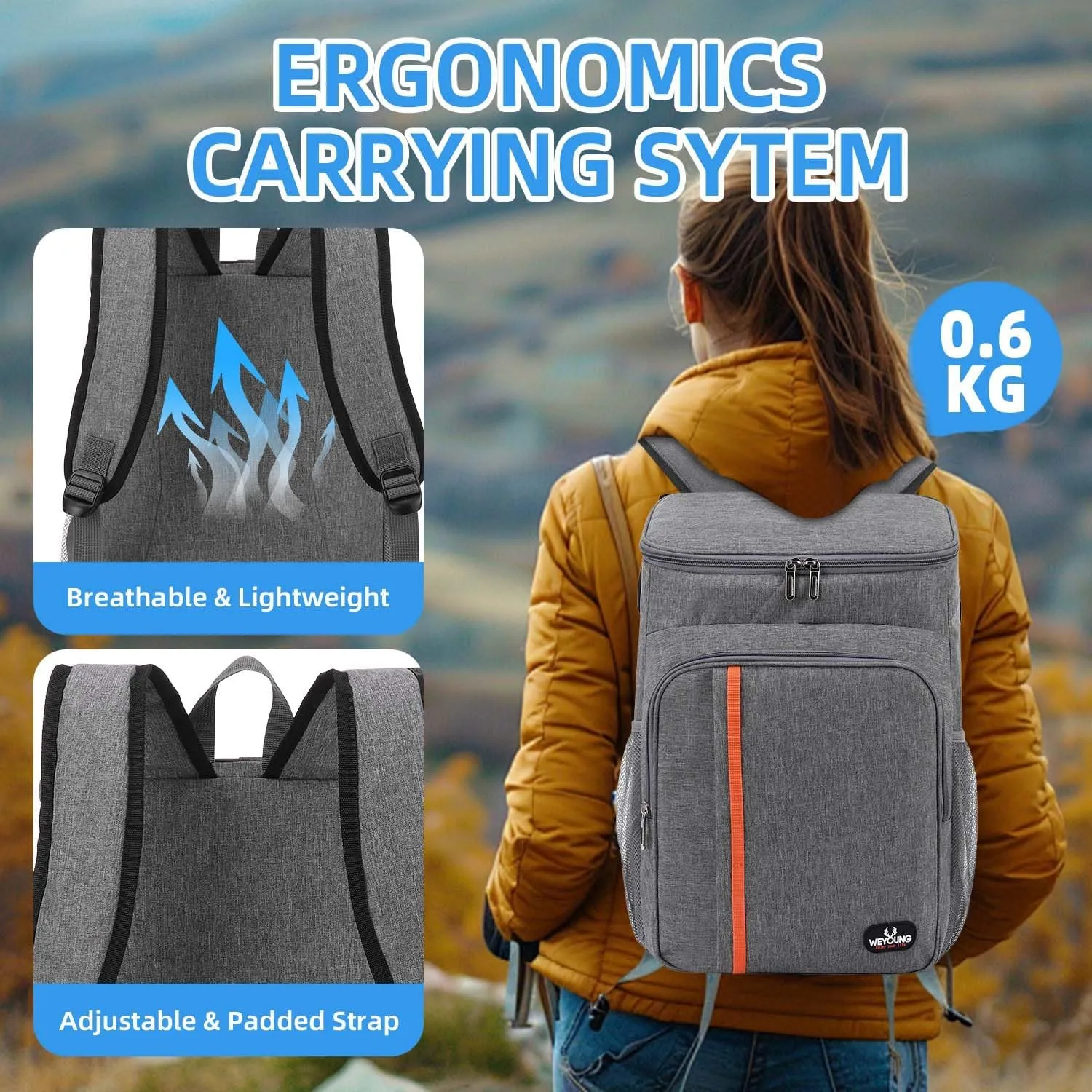 Camping Cooler Backpack 25 Cans, Leak Proof Insulated Thermal Bag, Beach Travel Picnic Lunch Backpack for Men Women