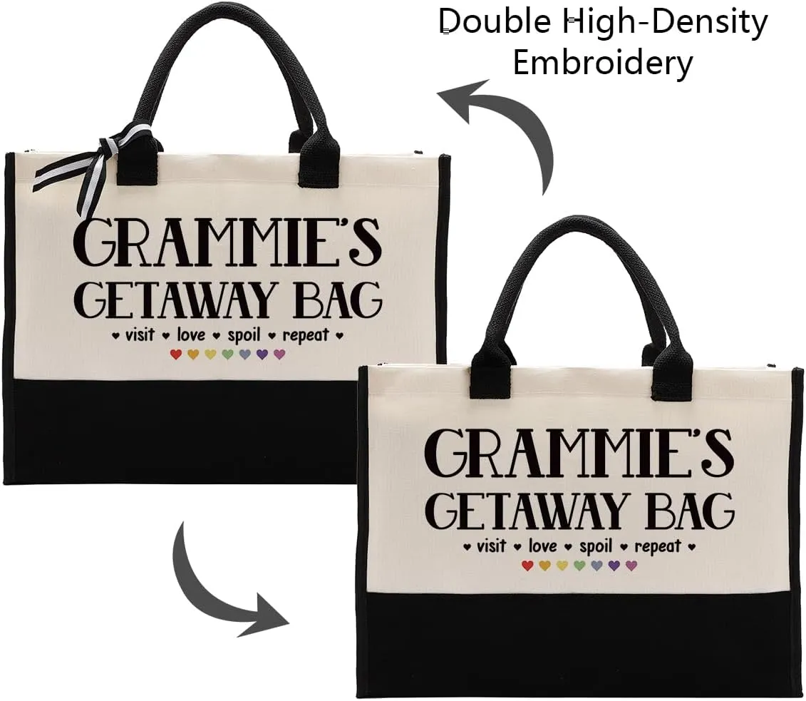Canvas Bag Gift for Grammie, Gammie Gift, Grammie's Getaway Bag, Cotton Canvas Tote Bag, Shoulder Beach Bag, Reusable Shopping Bag, Women Canvas Bag Gift for Grammie, Mother's Day Gift for Grandma