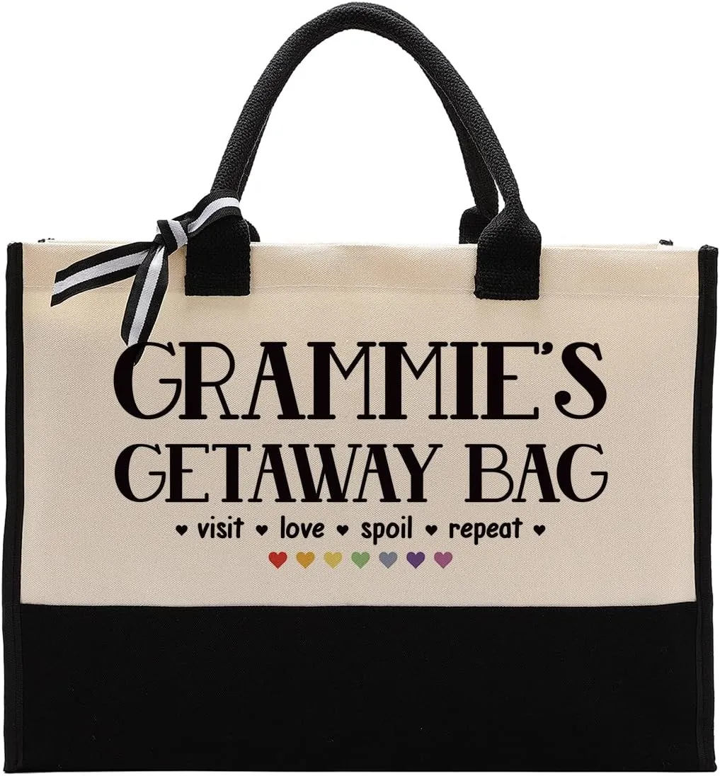 Canvas Bag Gift for Grammie, Gammie Gift, Grammie's Getaway Bag, Cotton Canvas Tote Bag, Shoulder Beach Bag, Reusable Shopping Bag, Women Canvas Bag Gift for Grammie, Mother's Day Gift for Grandma