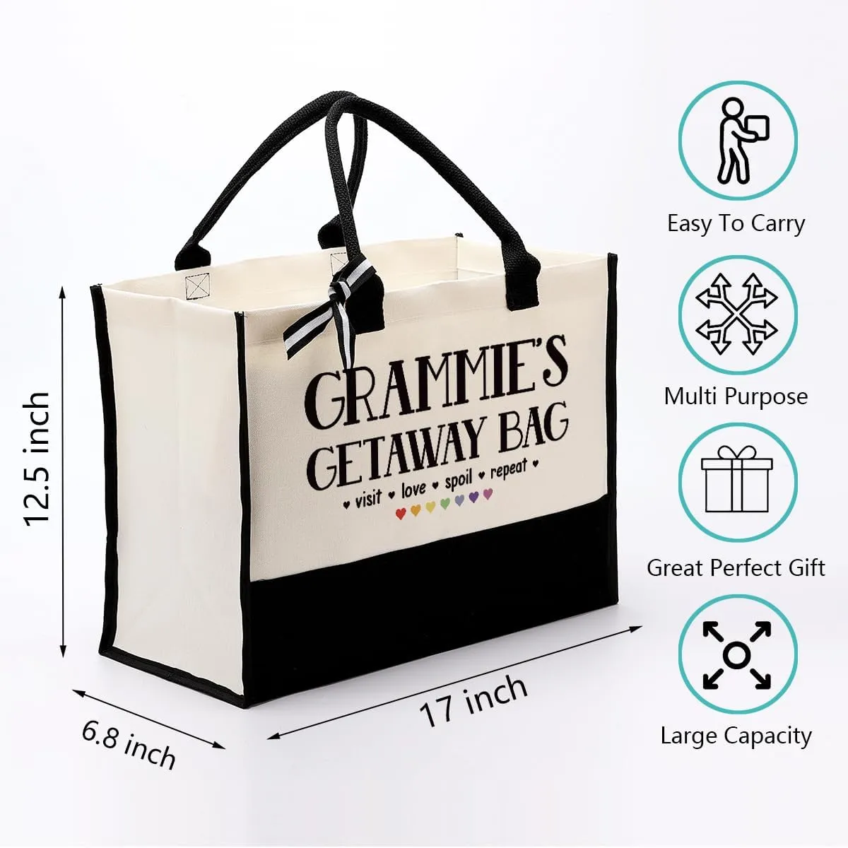Canvas Bag Gift for Grammie, Gammie Gift, Grammie's Getaway Bag, Cotton Canvas Tote Bag, Shoulder Beach Bag, Reusable Shopping Bag, Women Canvas Bag Gift for Grammie, Mother's Day Gift for Grandma