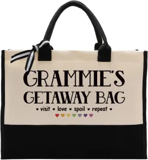 Canvas Bag Gift for Grammie, Gammie Gift, Grammie's Getaway Bag, Cotton Canvas Tote Bag, Shoulder Beach Bag, Reusable Shopping Bag, Women Canvas Bag Gift for Grammie, Mother's Day Gift for Grandma