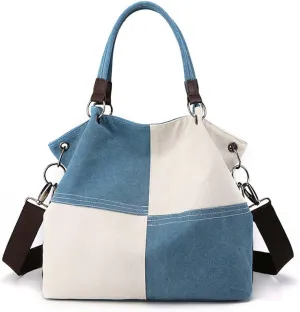 Canvas Crossbody Bag for Women Patchwork color collision Vintage Multi-pocket Work Shoulder Crossbody Bag for Womens (Grey)