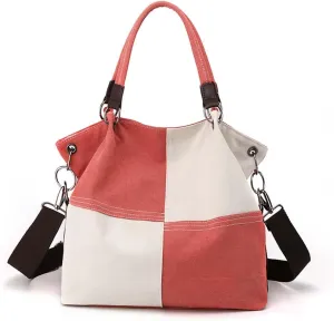 Canvas Crossbody Bag for Women Patchwork color collision Vintage Multi-pocket Work Shoulder Crossbody Bag for Womens (Grey)