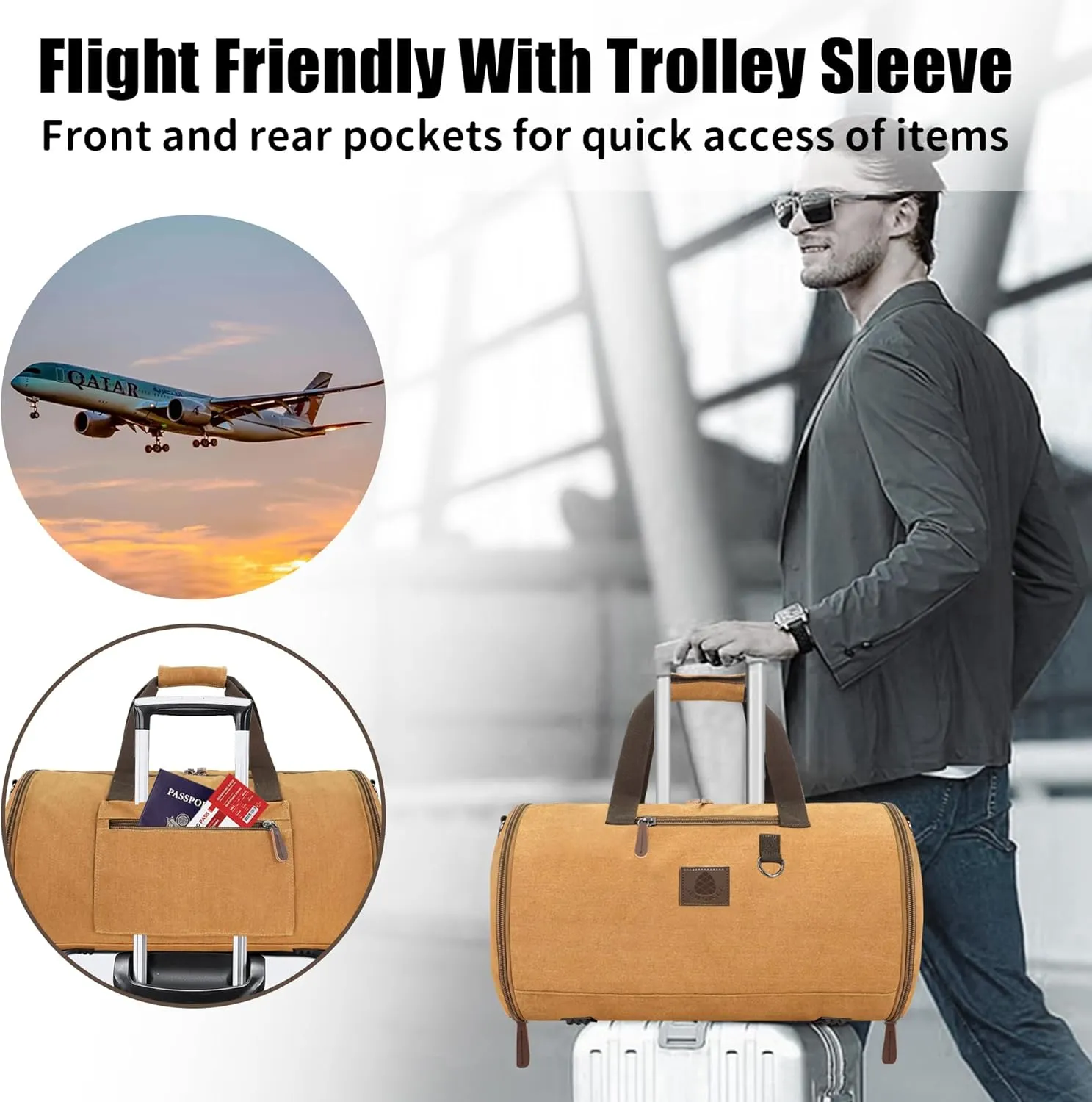 Canvas Duffle Bag for Men - 50L-70L Large Weekender Overnight Expandable Carry On Bag