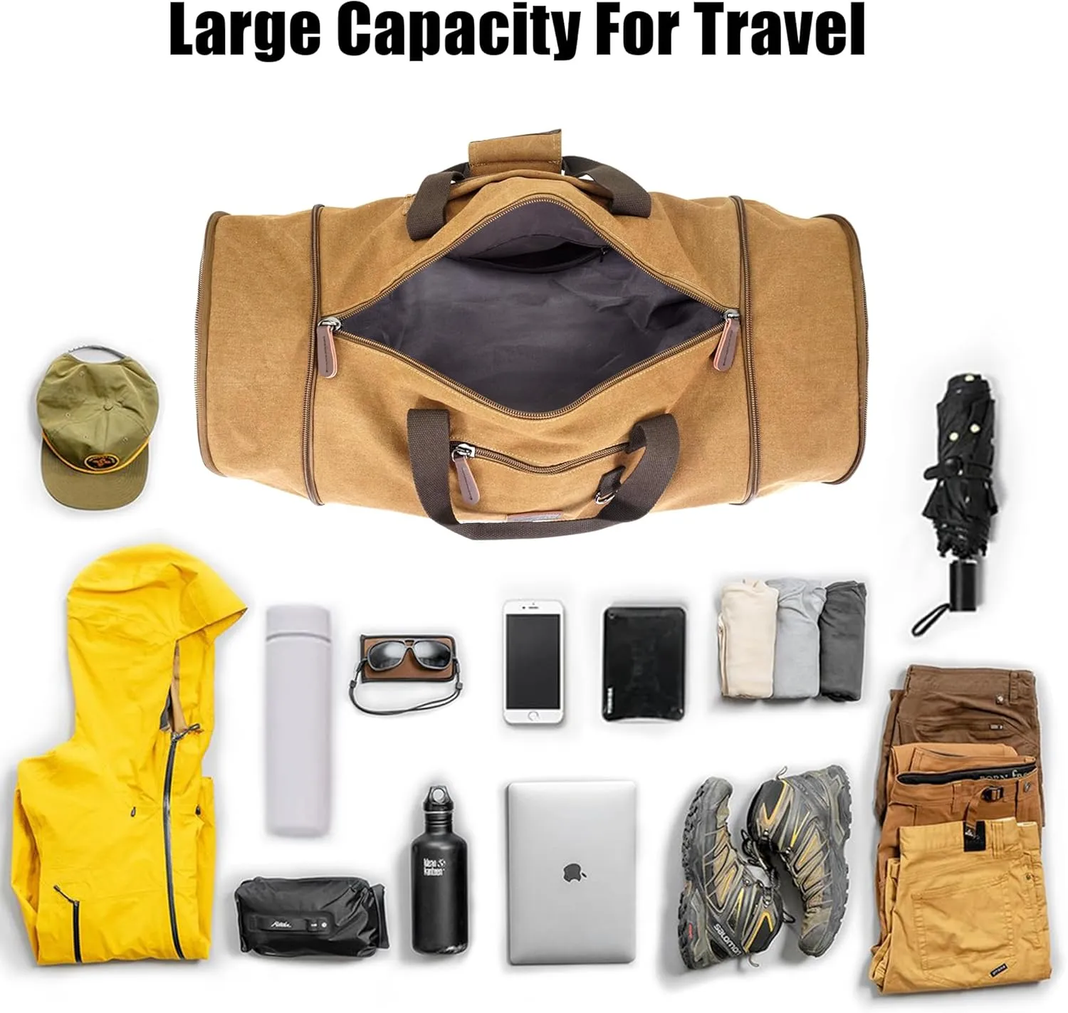 Canvas Duffle Bag for Men - 50L-70L Large Weekender Overnight Expandable Carry On Bag