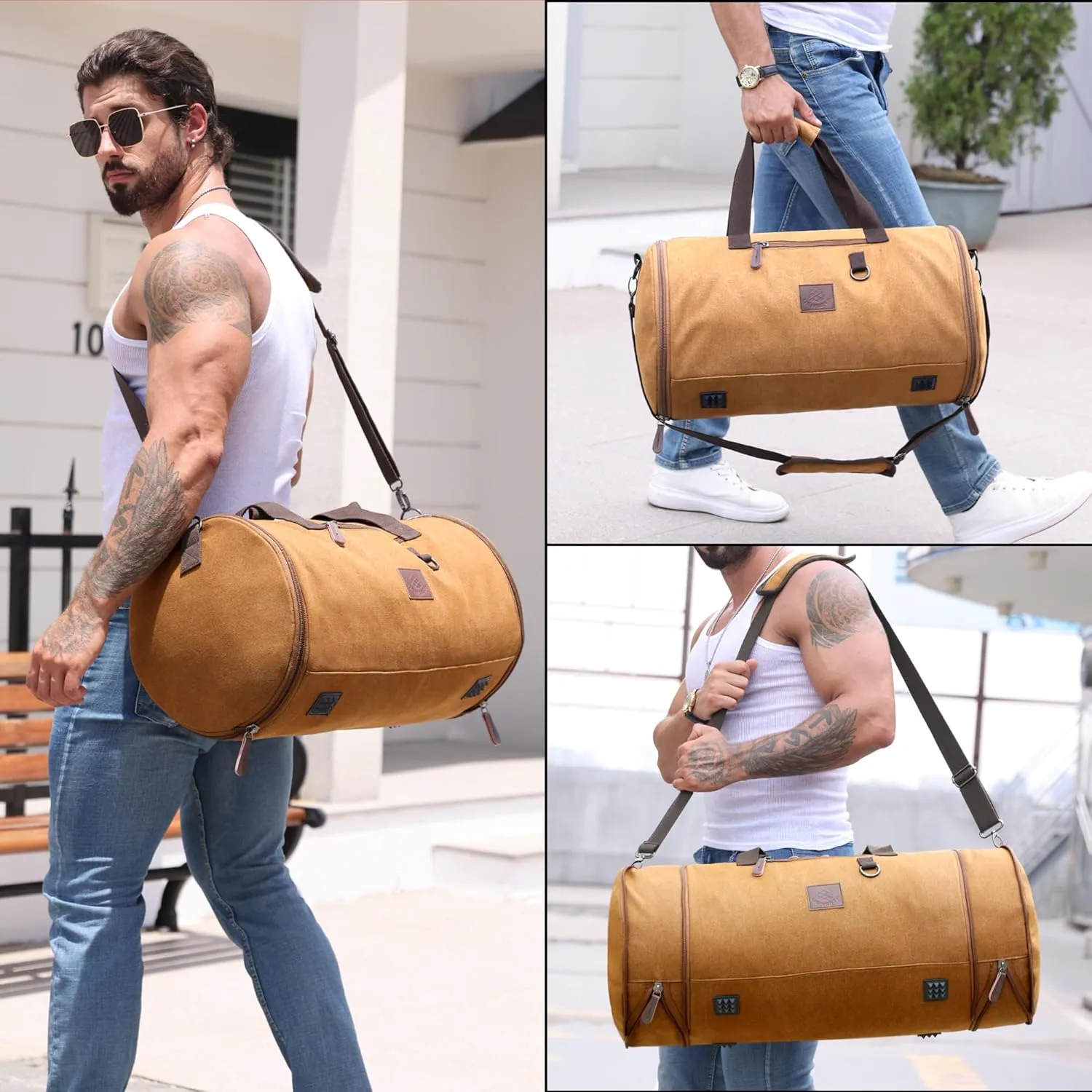 Canvas Duffle Bag for Men - 50L-70L Large Weekender Overnight Expandable Carry On Bag