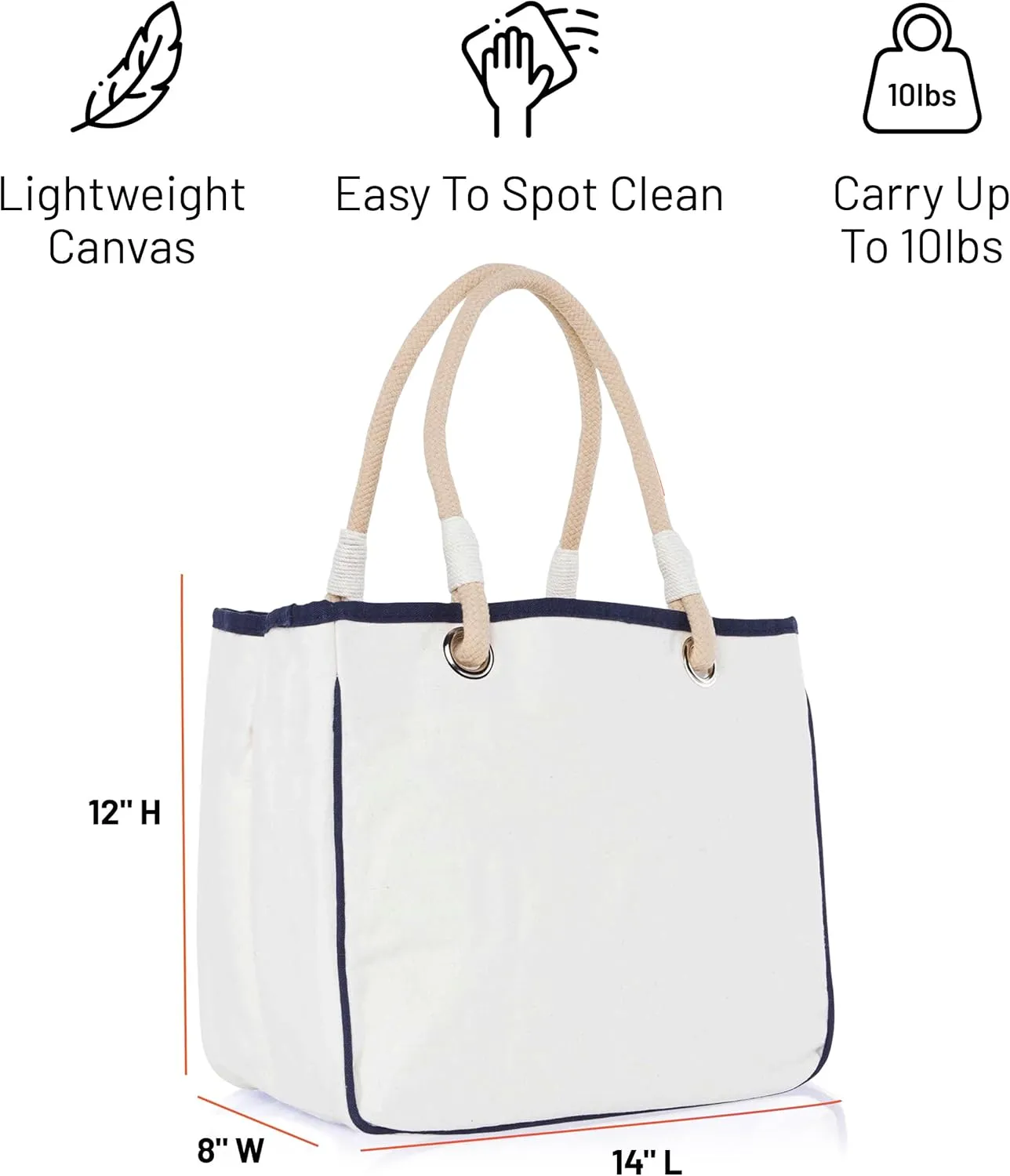 Canvas Rope Handle Tote Bag For Women - Metal Grommets - Perfect For Traveling, Groceries