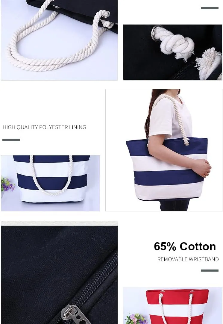 Canvas Tote Bag For Women, Burlap Rope Strap Striped Patchwork Large Tote Bag Canvas Straw Beach Bag