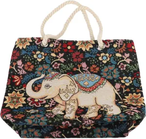Canvas Tote Bag for Women, Floral Elephant Pattern Grocery Bag Shopping Bag With Inner Pocket For Travel Work Beach