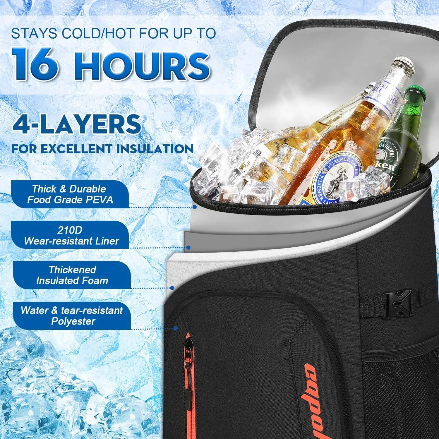 Capolo Cooler Backpack 30/45 Cans, Insulated Thermal Bag Beverage Soft Cooler Lunch Camping Travel Picnic Hiking for Men Women