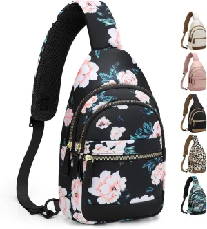 Capolo Sling Bag for Women Men Waterproof Crossbody Bags for Women Trendy Casual Fanny Pack with Convertible Shoulder Strap Chest Bag for Travel Hiking(Black Flower, Medium)