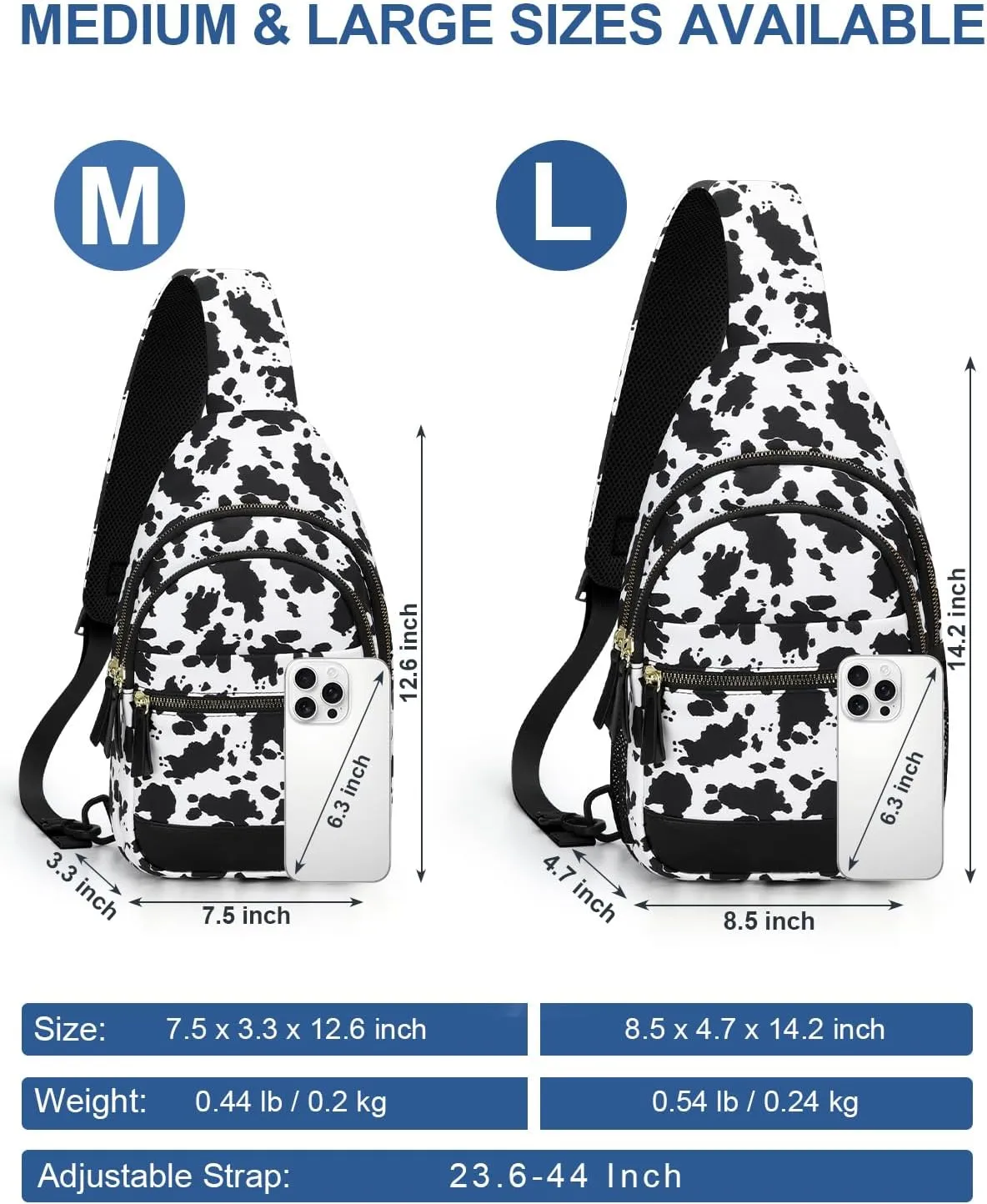 Capolo Sling Bag for Women Men Waterproof Crossbody Bags for Women Trendy Casual Fanny Pack with Convertible Shoulder Strap Chest Bag for Travel Hiking(Cow Print, Large)