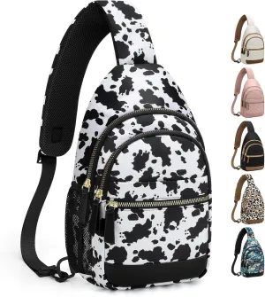 Capolo Sling Bag for Women Men Waterproof Crossbody Bags for Women Trendy Casual Fanny Pack with Convertible Shoulder Strap Chest Bag for Travel Hiking(Cow Print, Large)