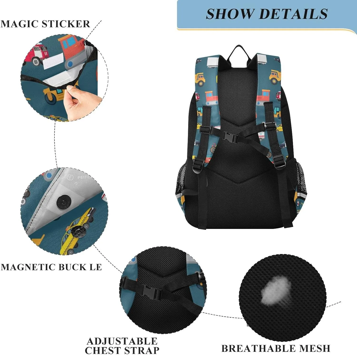 Car Childish Truck Backpack for Student; School Backpacks Travel Laptop Bags Bookbags for Suitable for ages 6-12 Student