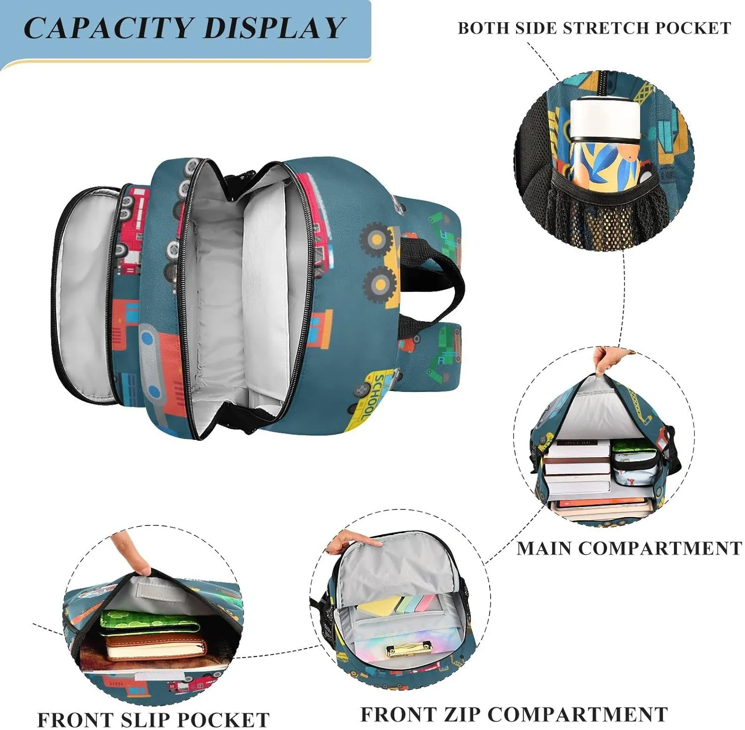 Car Childish Truck Backpack for Student; School Backpacks Travel Laptop Bags Bookbags for Suitable for ages 6-12 Student