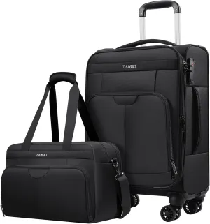 Carry on Luggage with Spinner Wheels 20-Inch,Lightweight Expandable Luggage Set Carry-on Suitcase with Wheels &carry on Tote Bag,Women Men-Black