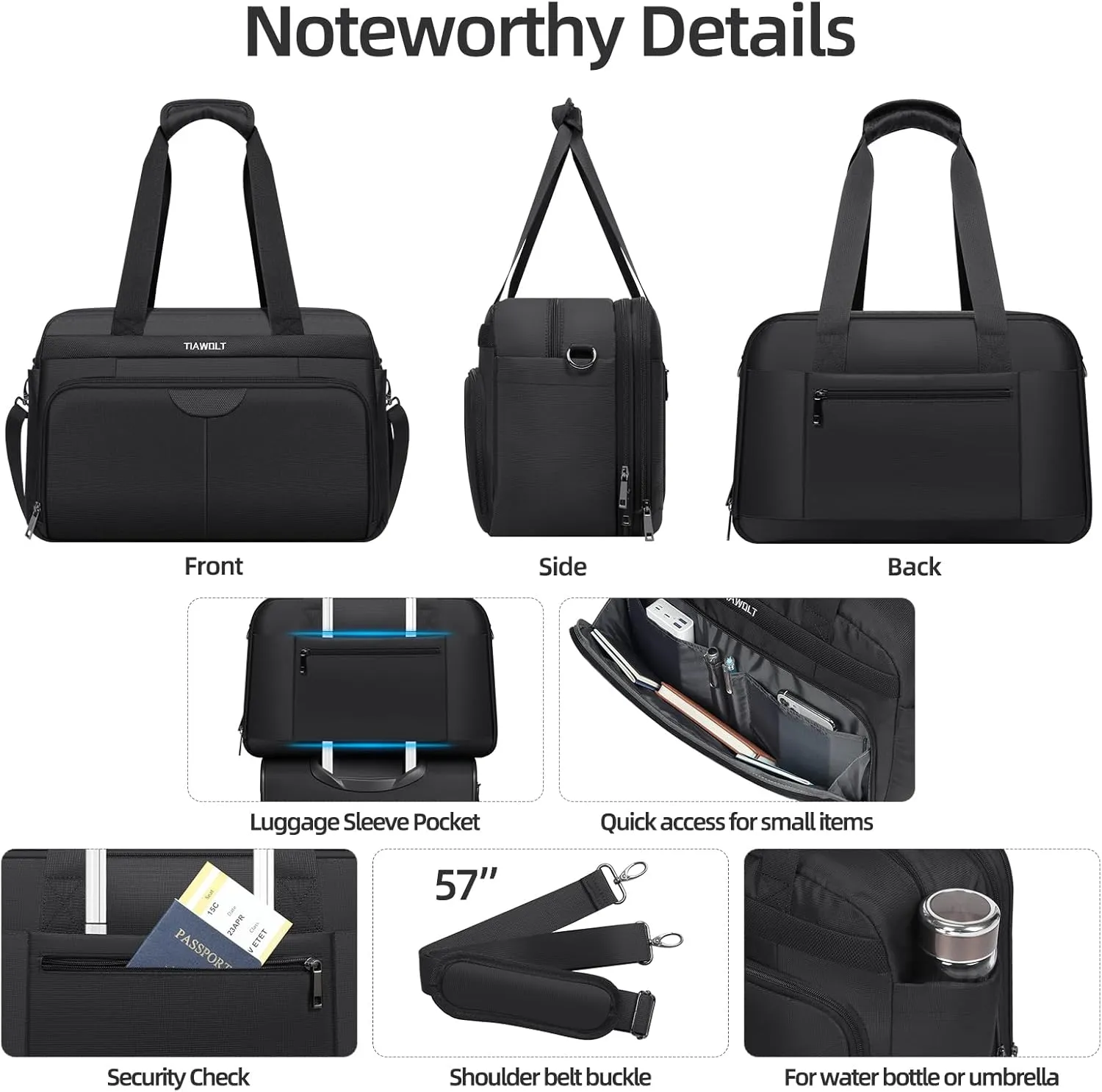 Carry on Luggage with Spinner Wheels 20-Inch,Lightweight Expandable Luggage Set Carry-on Suitcase with Wheels &carry on Tote Bag,Women Men-Black