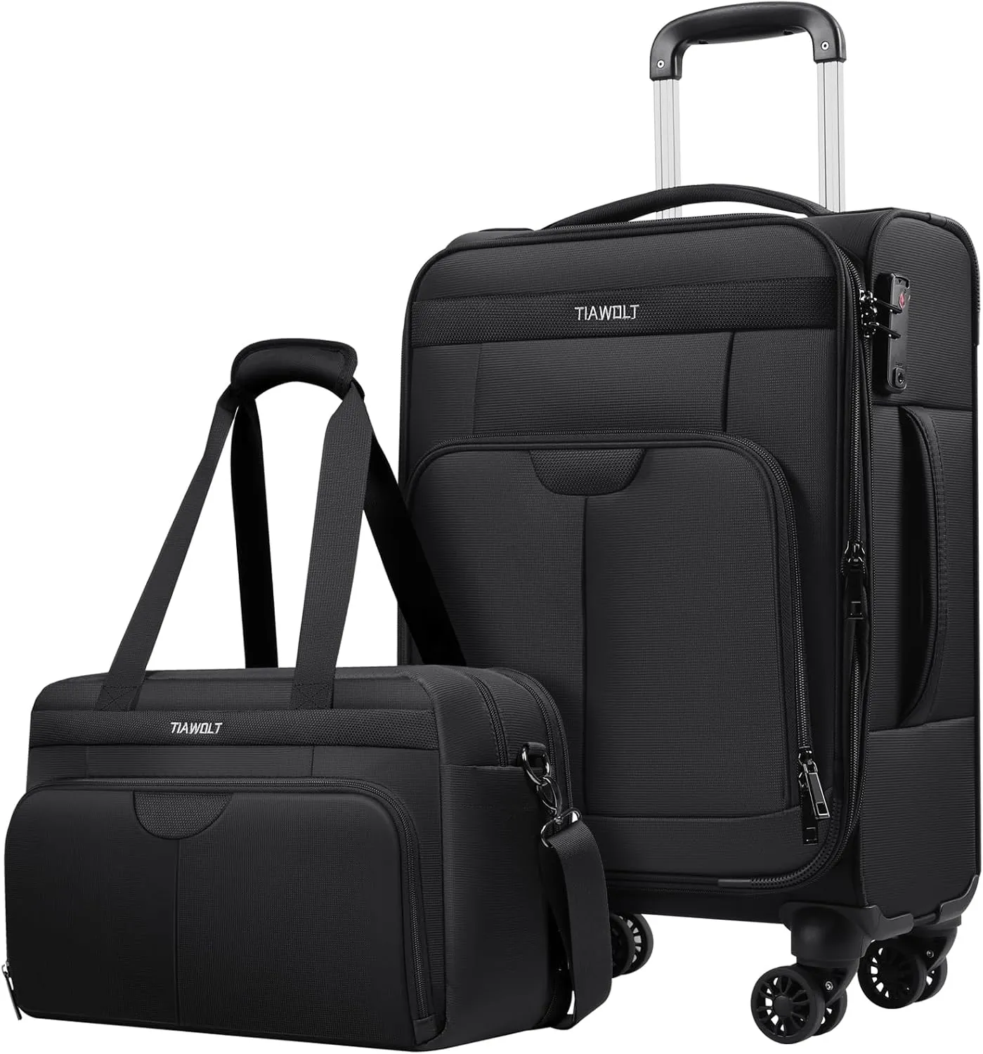Carry on Luggage with Spinner Wheels 20-Inch,Lightweight Expandable Luggage Set Carry-on Suitcase with Wheels &carry on Tote Bag,Women Men-Black