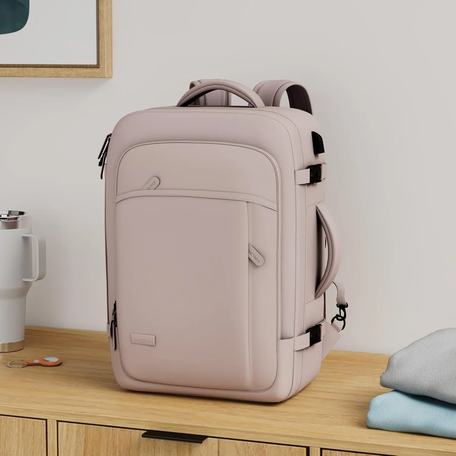 Carry on Travel Backpacks, Extra Large 40L Flight Approved for Men & Women,Expandable Suitcase With 4 Packing Cubes,Water Resistant Luggage Daypack Business Weekender Bag,Pink