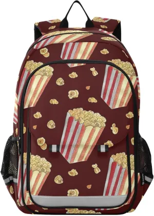 Carton Popcorn Watercolor Backpack Boys Girls Elementary School Bags Bookbags Laptop Backpack Travel Daypack Safe Reflective Stripes