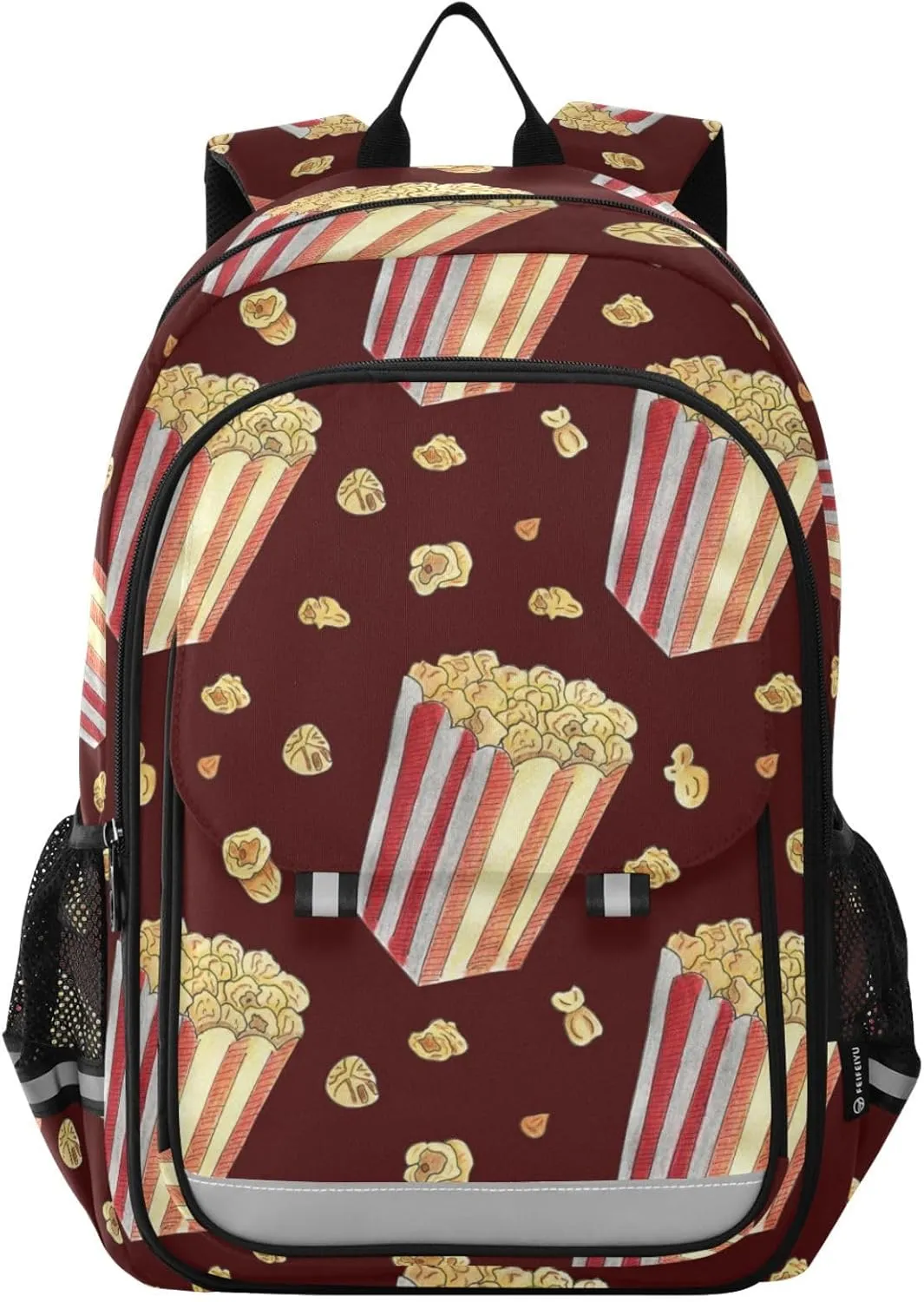 Carton Popcorn Watercolor Backpack Boys Girls Elementary School Bags Bookbags Laptop Backpack Travel Daypack Safe Reflective Stripes