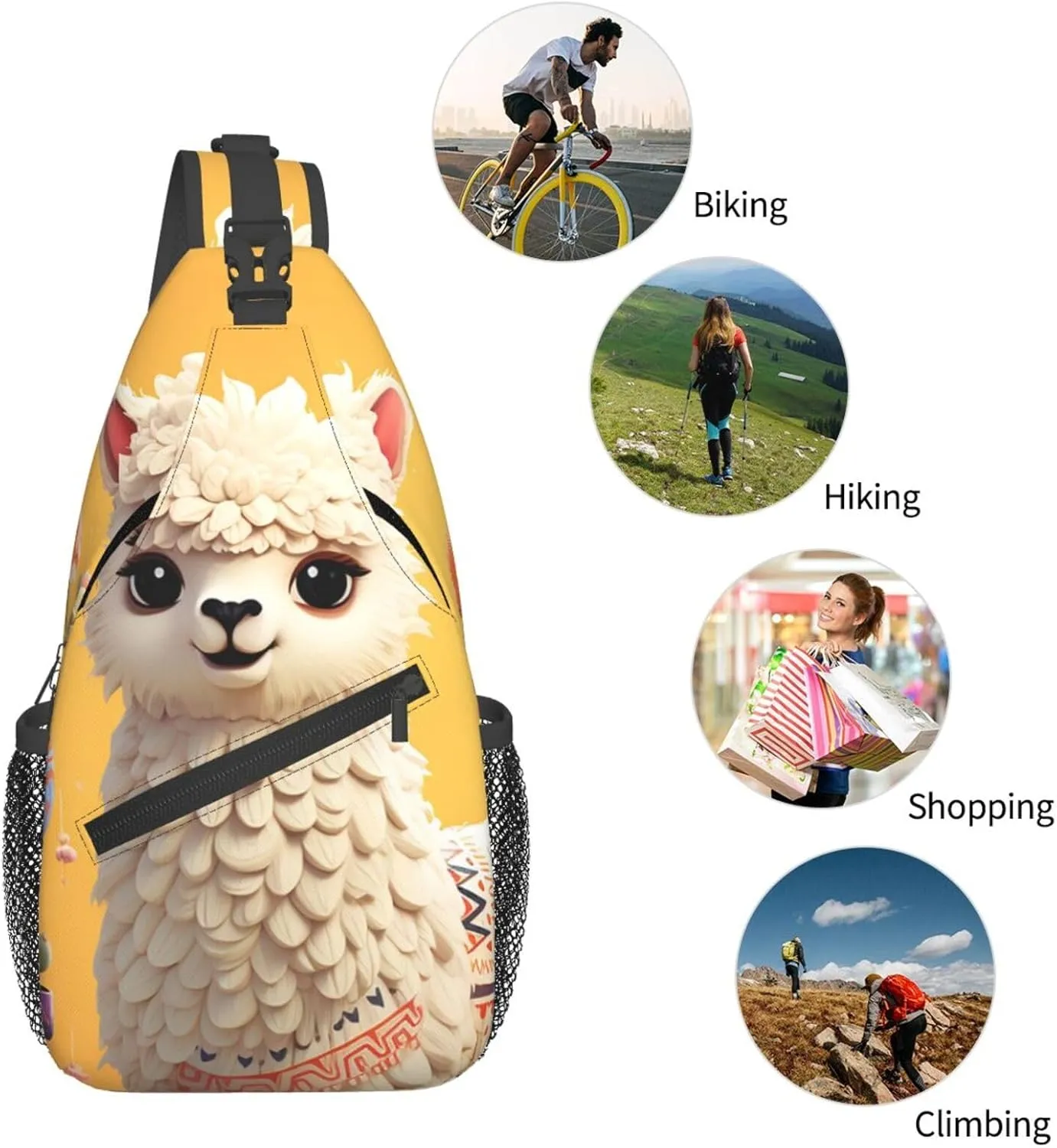 Cartoon Alpaca Cute Animal Sling Bag Backpack For Men Cross Chest Bag Crossbody Shoulder Bag Travel Hiking Daypack