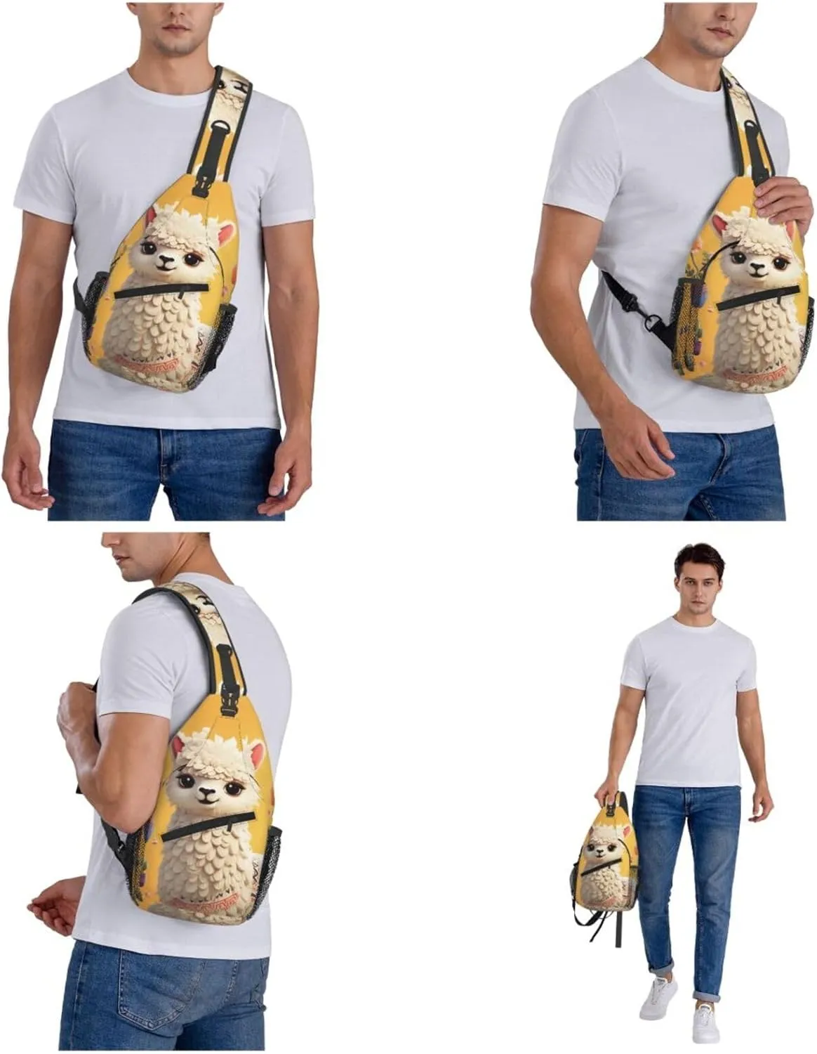 Cartoon Alpaca Cute Animal Sling Bag Backpack For Men Cross Chest Bag Crossbody Shoulder Bag Travel Hiking Daypack