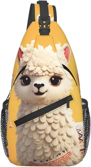 Cartoon Alpaca Cute Animal Sling Bag Backpack For Men Cross Chest Bag Crossbody Shoulder Bag Travel Hiking Daypack