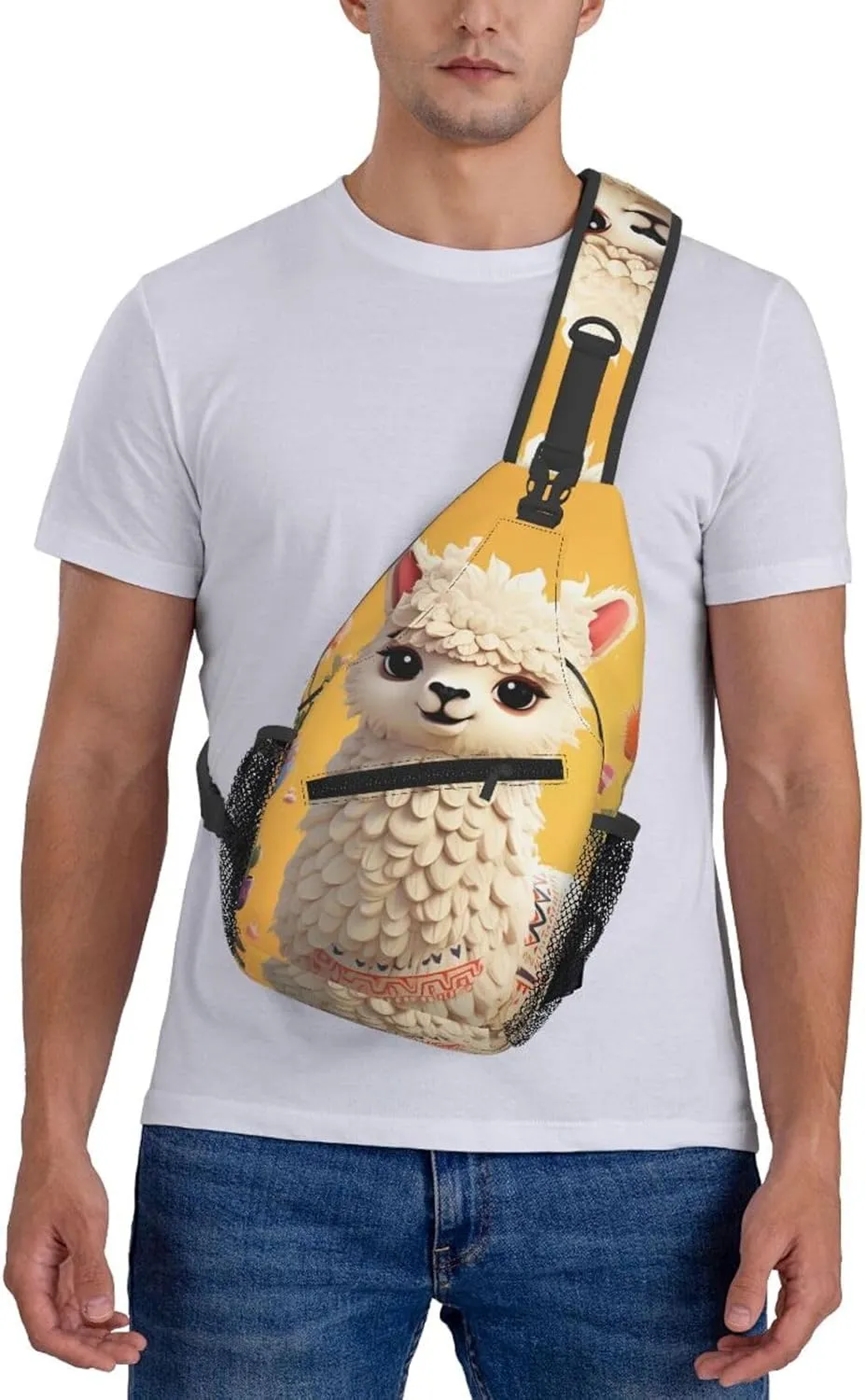 Cartoon Alpaca Cute Animal Sling Bag Backpack For Men Cross Chest Bag Crossbody Shoulder Bag Travel Hiking Daypack