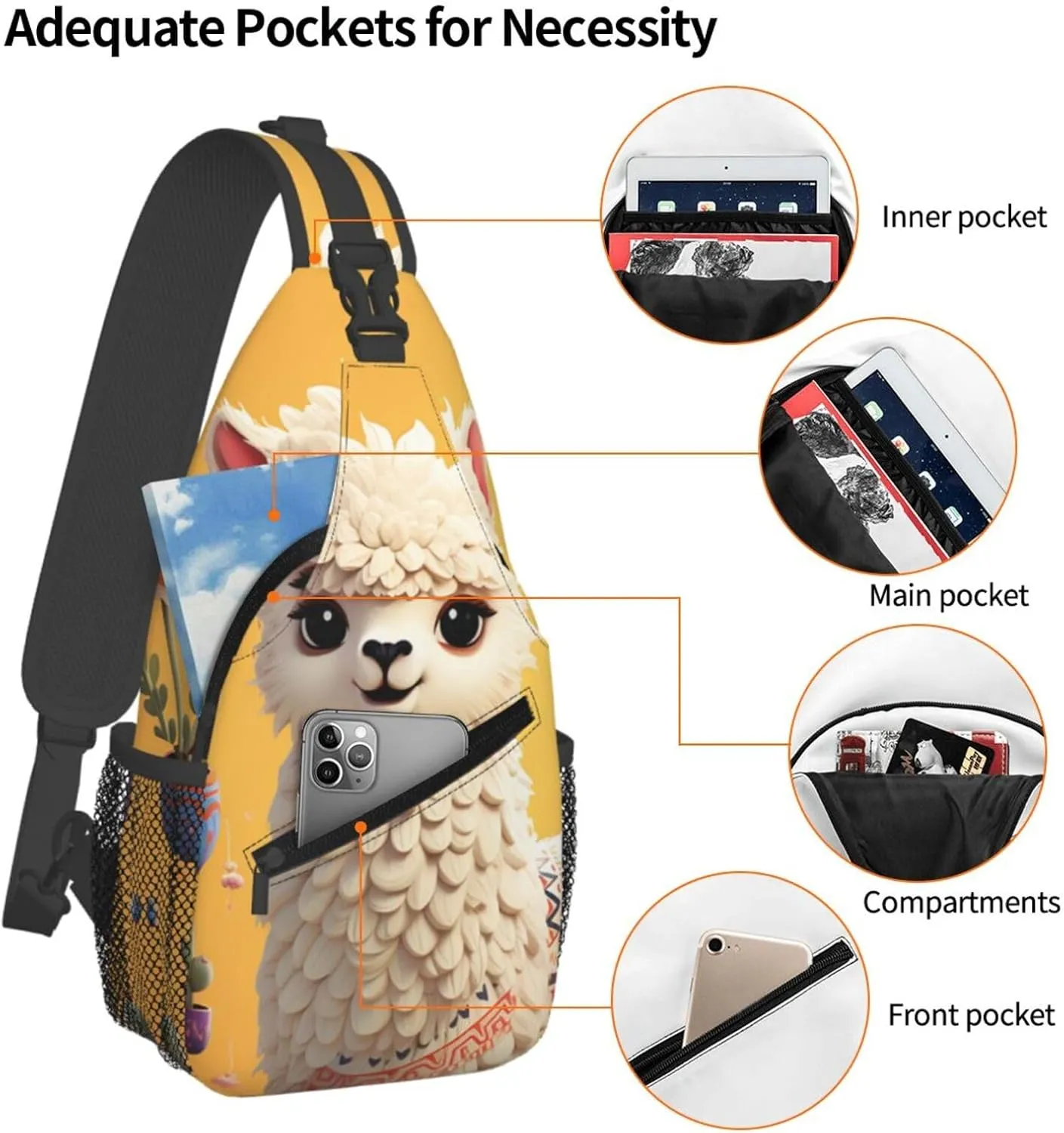 Cartoon Alpaca Cute Animal Sling Bag Backpack For Men Cross Chest Bag Crossbody Shoulder Bag Travel Hiking Daypack
