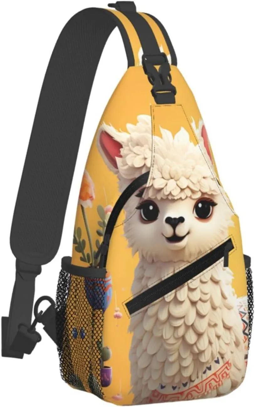 Cartoon Alpaca Cute Animal Sling Bag Backpack For Men Cross Chest Bag Crossbody Shoulder Bag Travel Hiking Daypack
