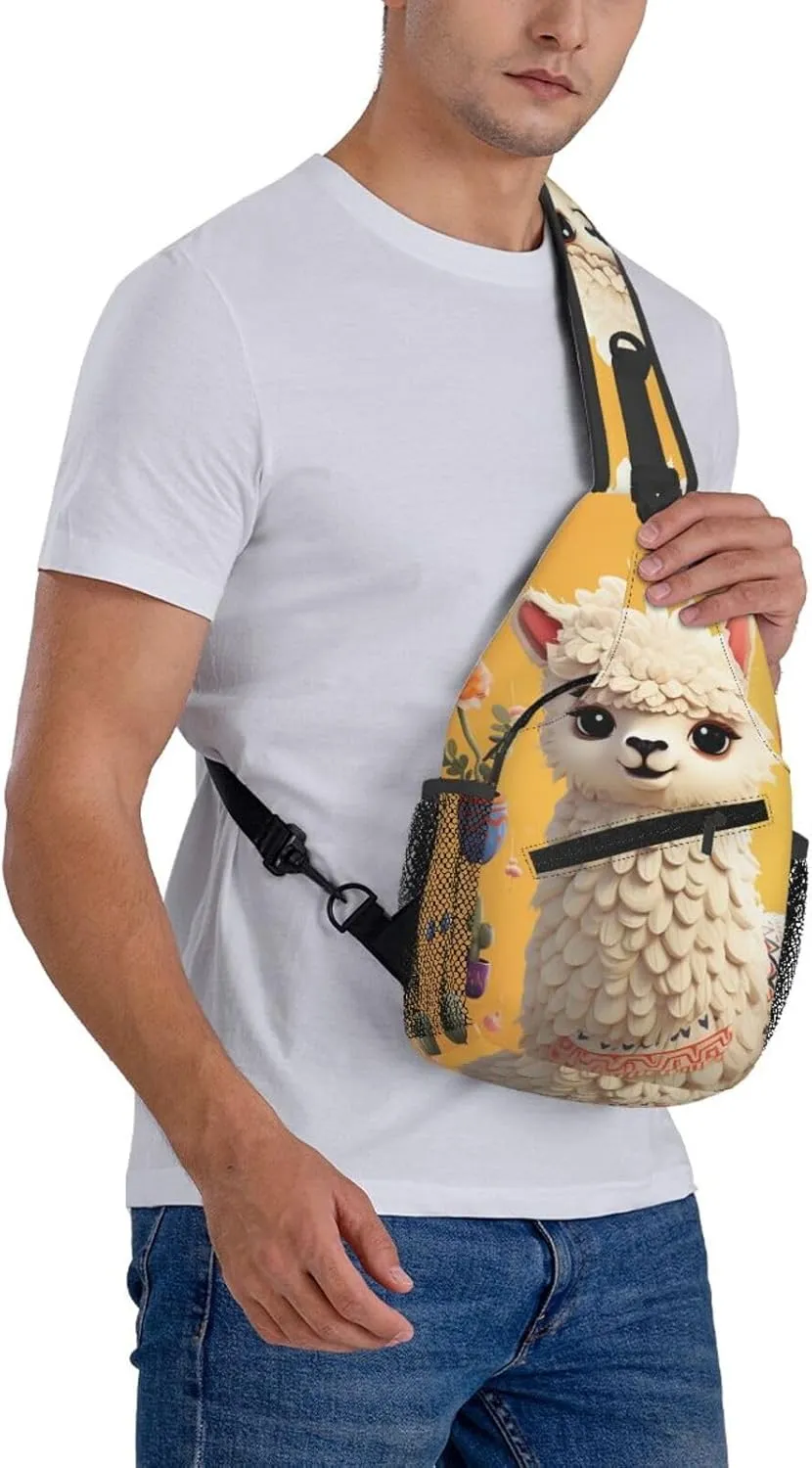 Cartoon Alpaca Cute Animal Sling Bag Backpack For Men Cross Chest Bag Crossbody Shoulder Bag Travel Hiking Daypack