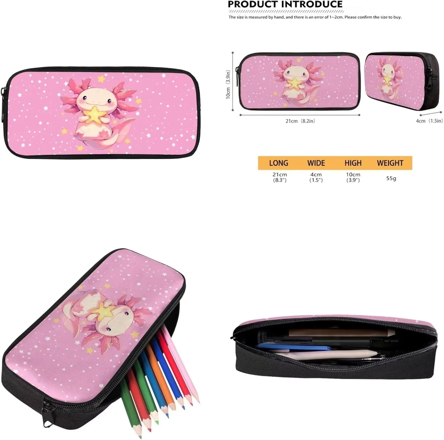Cartoon Axolotl Toddler Backpack and Lunch Box Set with Cute Pencil Case Keychain 4 Piece School Backpack for Girls 9-10 Bookbag for High School Wear Resistant and Super Soft