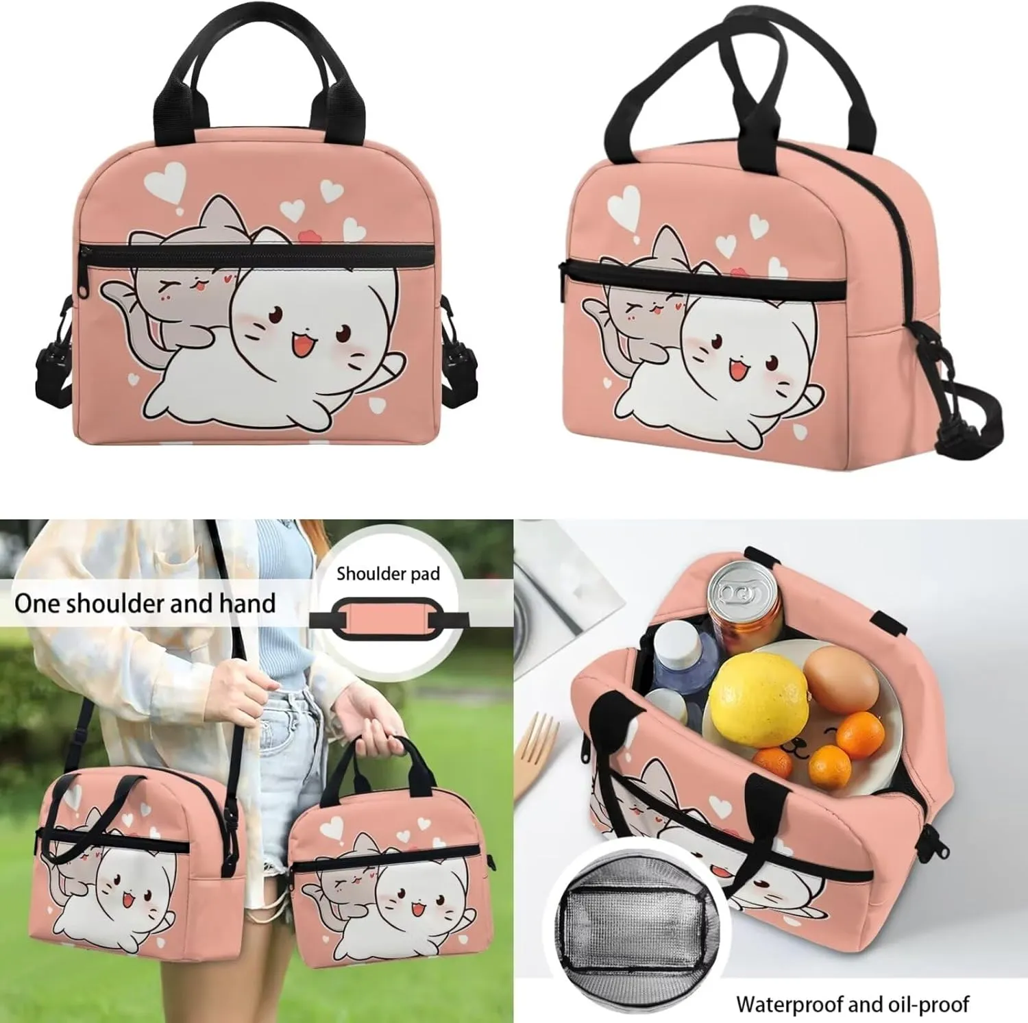 Cartoon Cat Backpack for School Kids Girls 8-9/9-12/8-12 Elementary School Bookbag for Girls with Lunch Box Set Student Book Bag Lunchbox Pencil Case Large Capacity Schoolbag