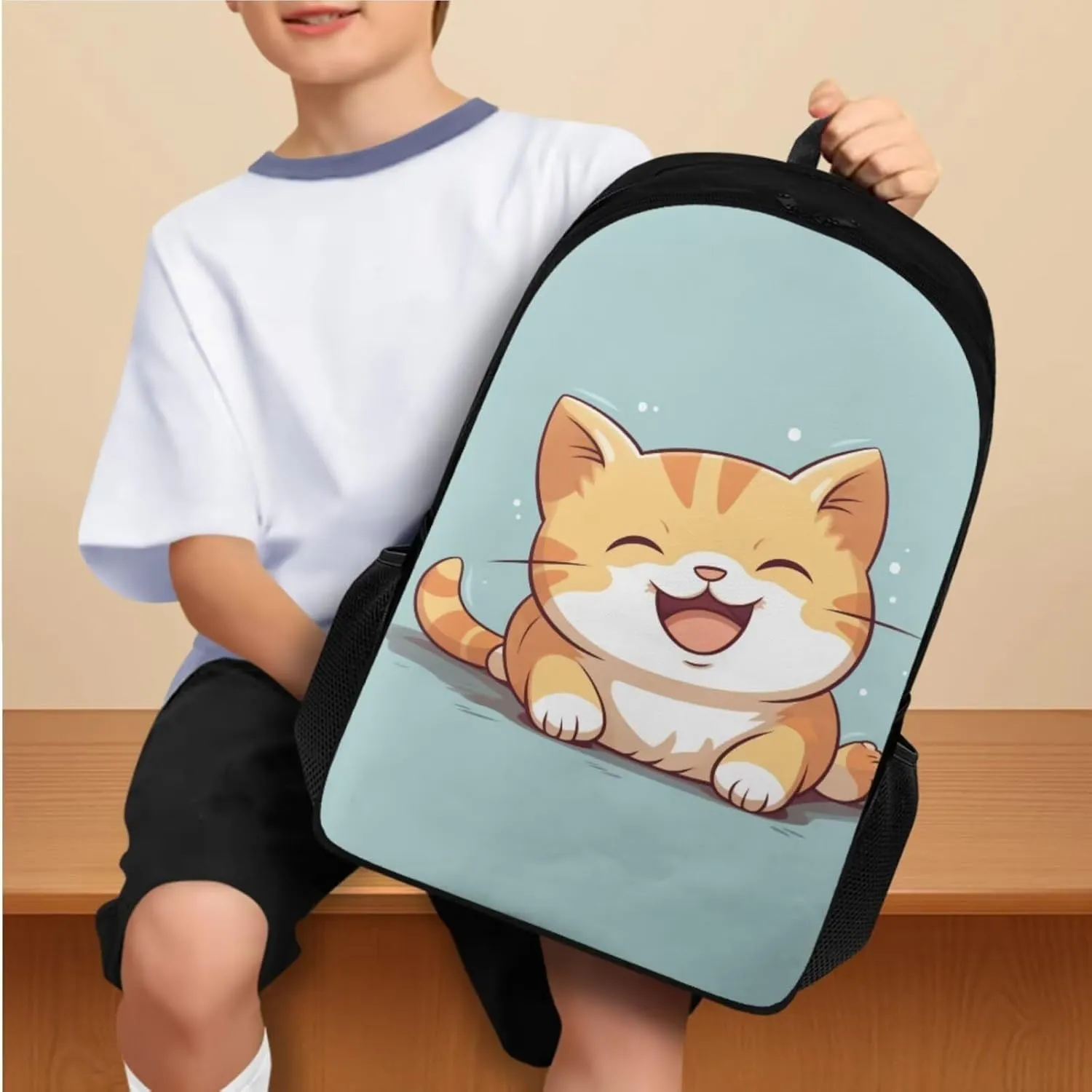 Cartoon Cat Backpacks for Kids 8-10 Cute Bookbag for Primary School Daypack Elementary Students 12 inch Cute Kindergarten Backpacks Bookbag Easy To Clean,Hand Washable