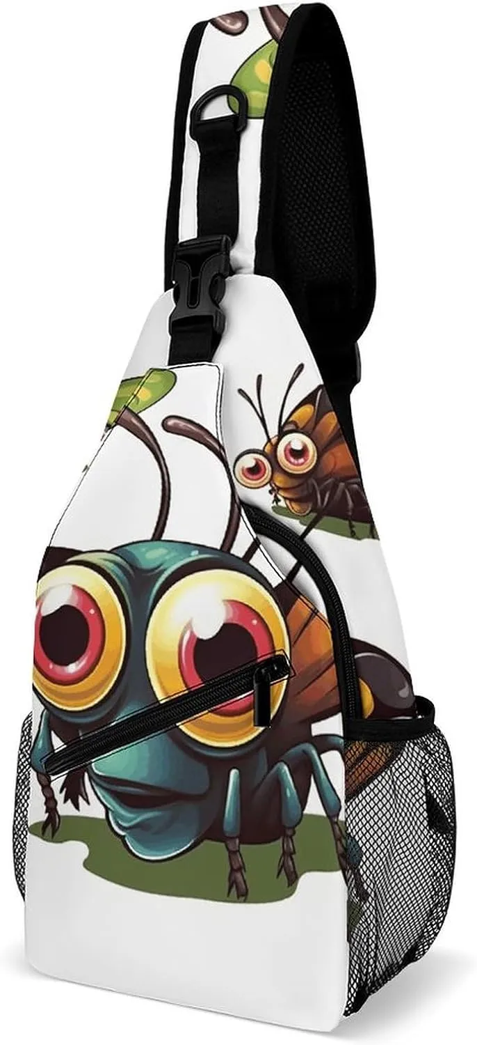 Cartoon Insect Crossbody Sling Bag for Women Men Sling Backpack Travel Chest Bag Pack Man Purse Shoulder Bags Daypack for Travel Hiking Cycling