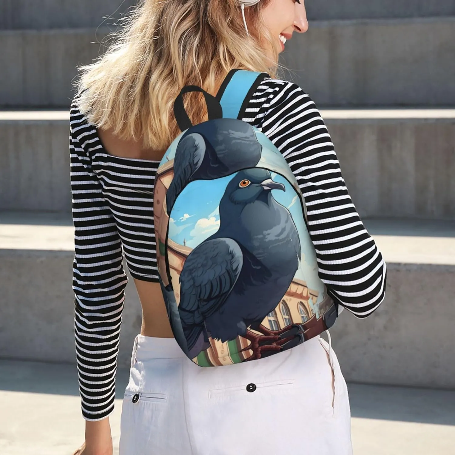 Cartoon Pigeon Classic Style Backpacks Travel Bag For Men Women Lightweight Back Pack With Laptop Compartmen