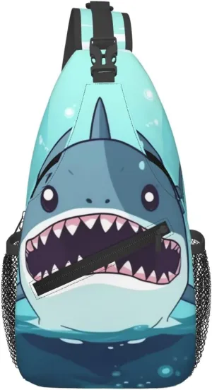 Cartoon shark floating in water Sling Backpack Cross Chest Bag Travel Crossbody Bags for Men Women Fashion Daypack
