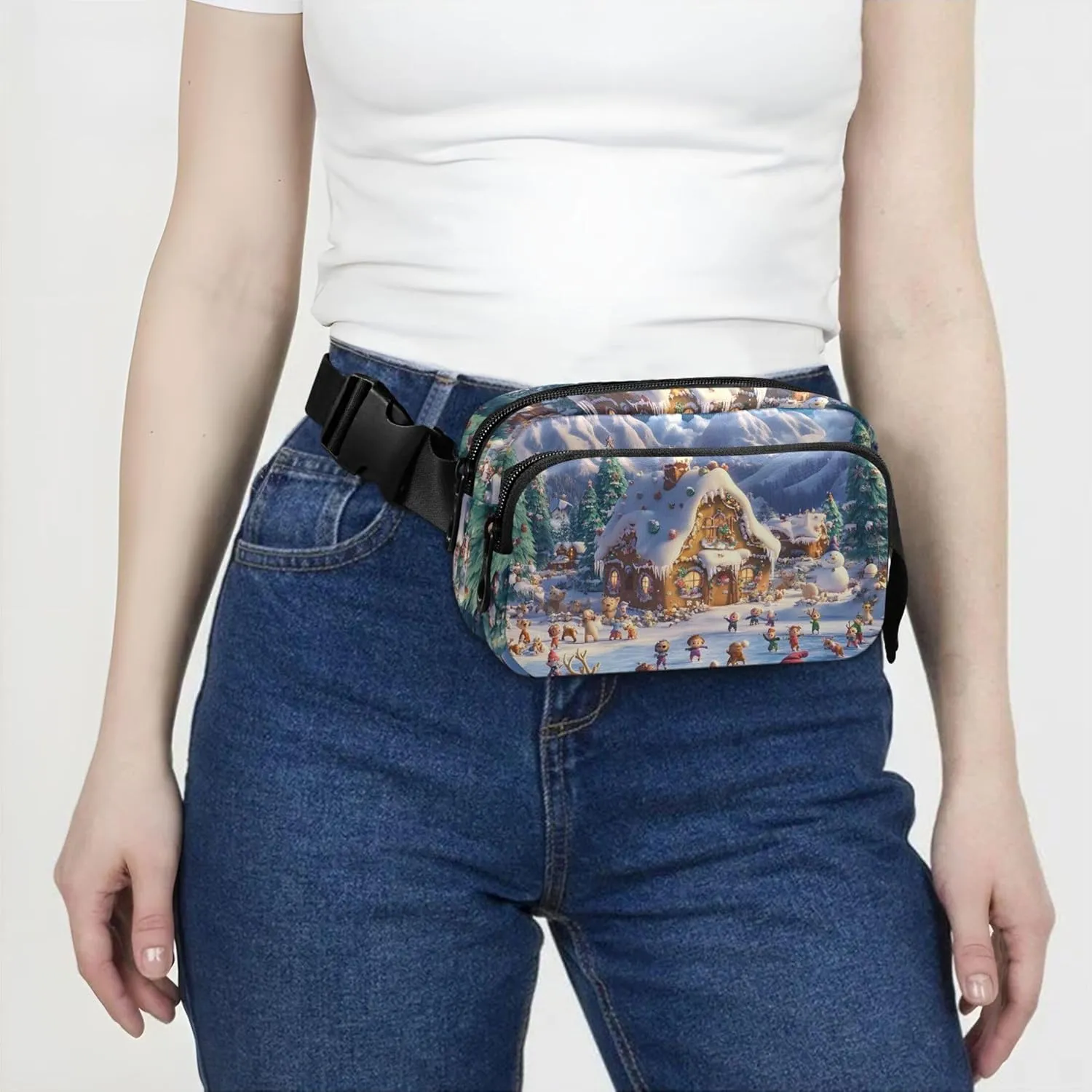 Cartoon Winter Wonderland Waterproof Fanny Packs for Women Hip Pack Belt Pouch Designer Waist Pouches for Men