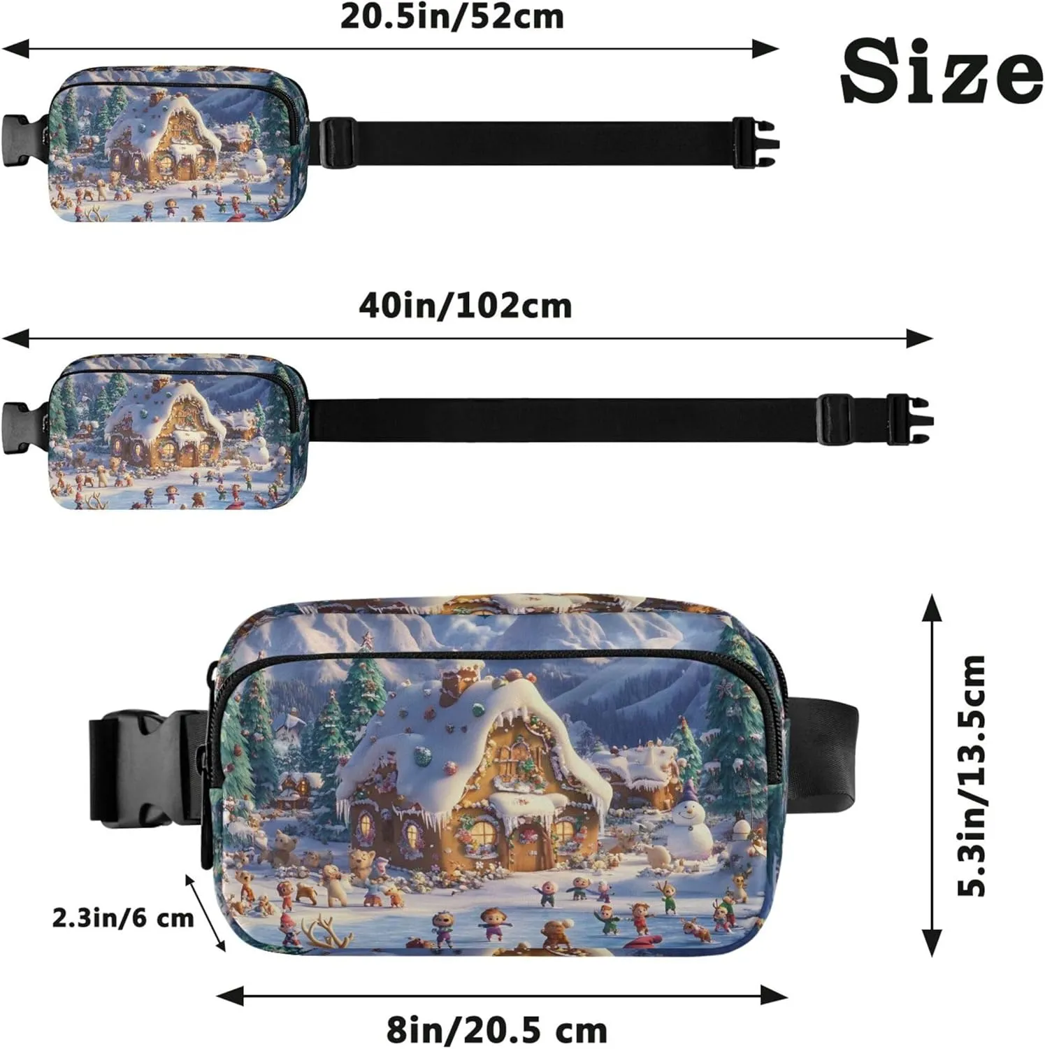 Cartoon Winter Wonderland Waterproof Fanny Packs for Women Hip Pack Belt Pouch Designer Waist Pouches for Men