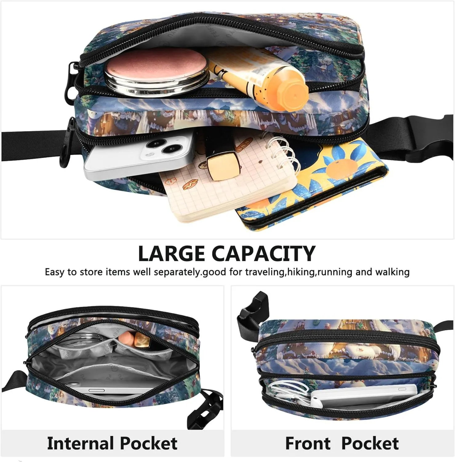Cartoon Winter Wonderland Waterproof Fanny Packs for Women Hip Pack Belt Pouch Designer Waist Pouches for Men