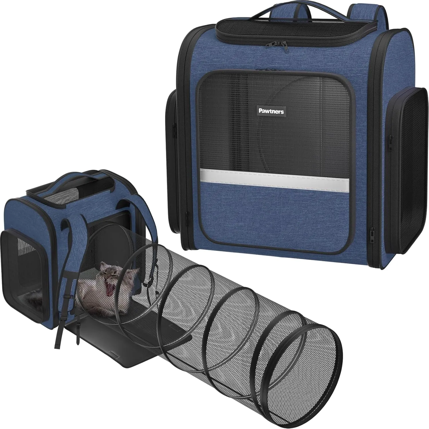 Cat Carrier Backpacks: Expandable Pet Backpack with Breathable Mesh, Pet Carrier Backpack for Cats Small Dogs Puppies Up to 18 Lbs, Dog Carrier Backpack for Travel Hiking Camping Outdoor Blue