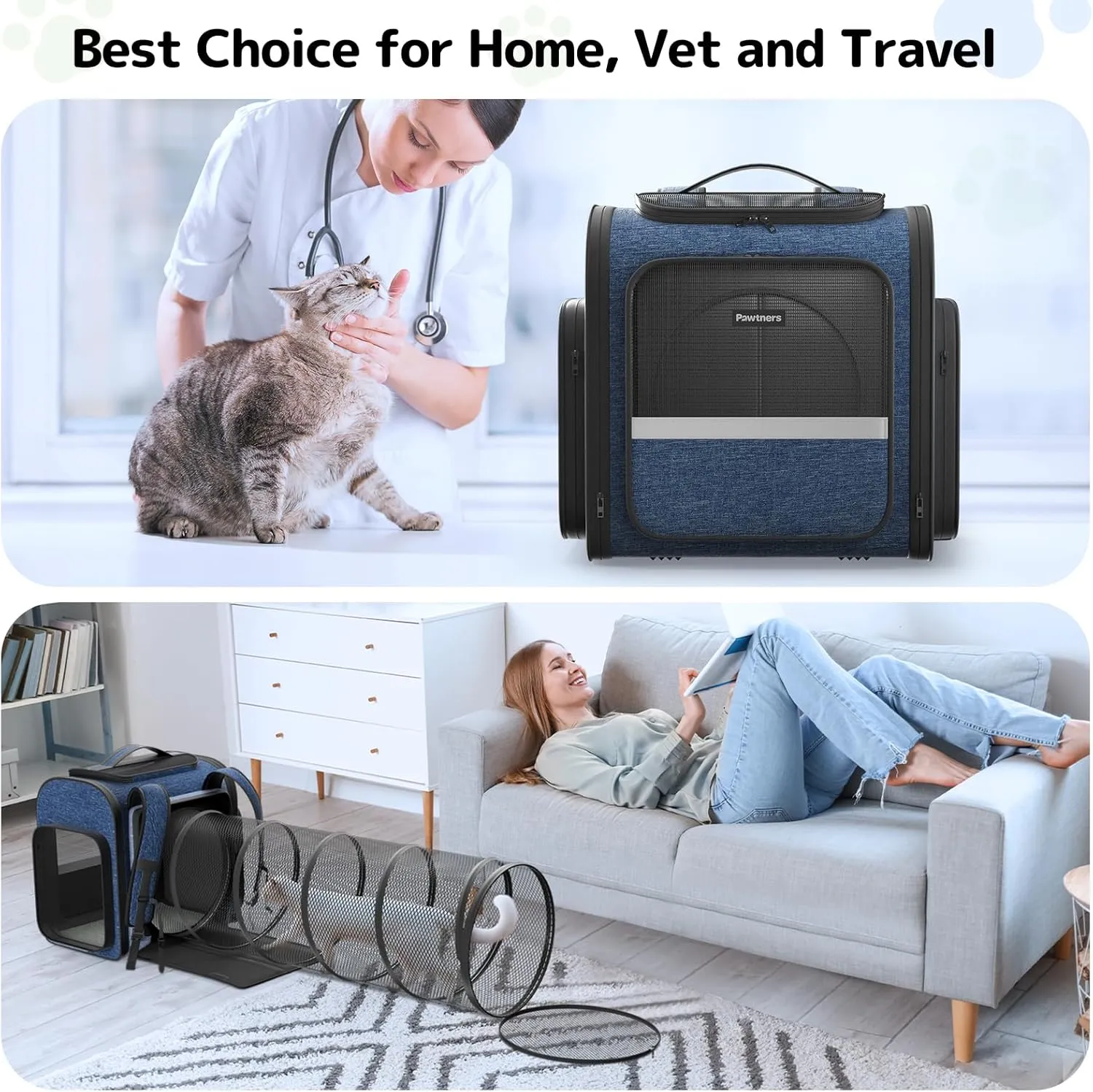Cat Carrier Backpacks: Expandable Pet Backpack with Breathable Mesh, Pet Carrier Backpack for Cats Small Dogs Puppies Up to 18 Lbs, Dog Carrier Backpack for Travel Hiking Camping Outdoor Blue