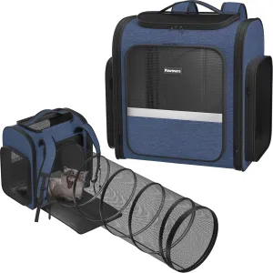 Cat Carrier Backpacks: Expandable Pet Backpack with Breathable Mesh, Pet Carrier Backpack for Cats Small Dogs Puppies Up to 18 Lbs, Dog Carrier Backpack for Travel Hiking Camping Outdoor Blue