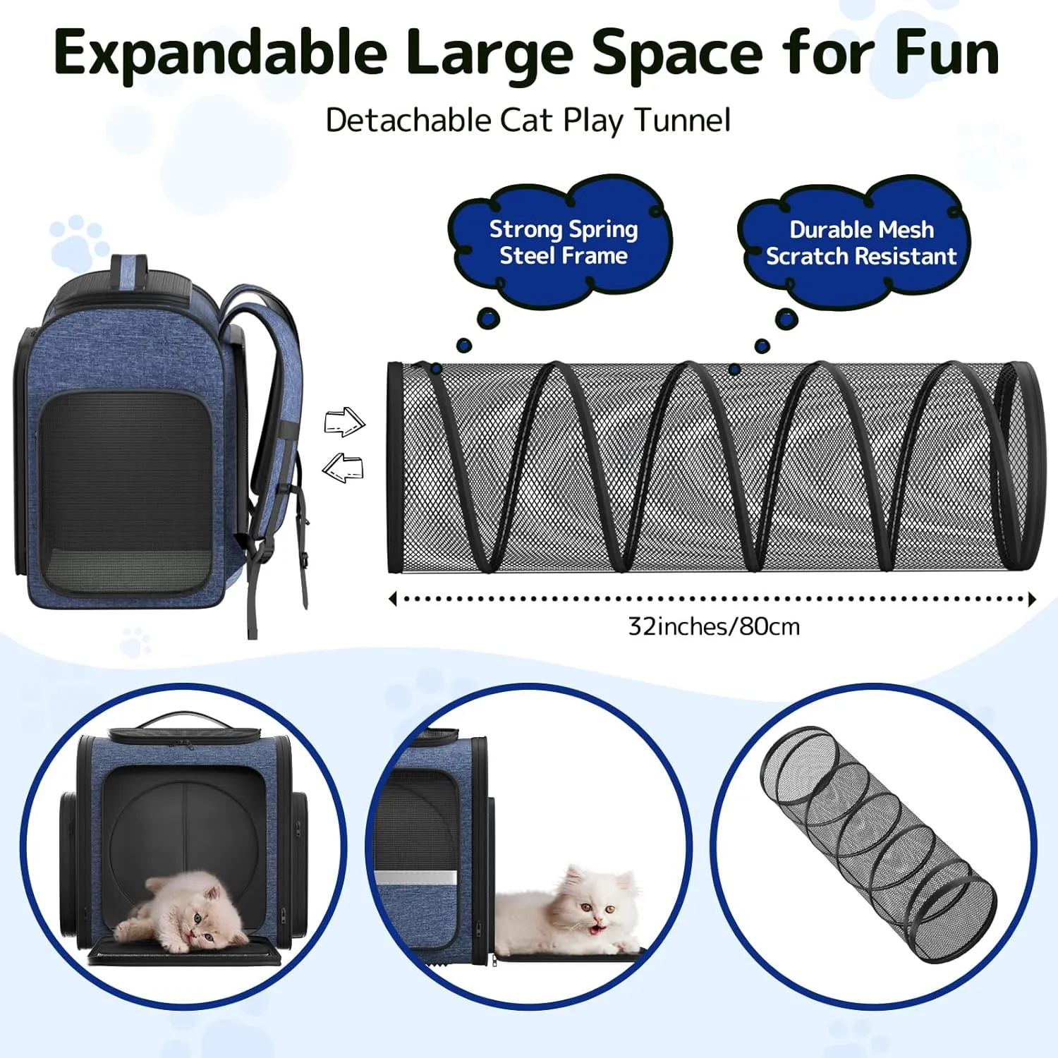 Cat Carrier Backpacks: Expandable Pet Backpack with Breathable Mesh, Pet Carrier Backpack for Cats Small Dogs Puppies Up to 18 Lbs, Dog Carrier Backpack for Travel Hiking Camping Outdoor Blue