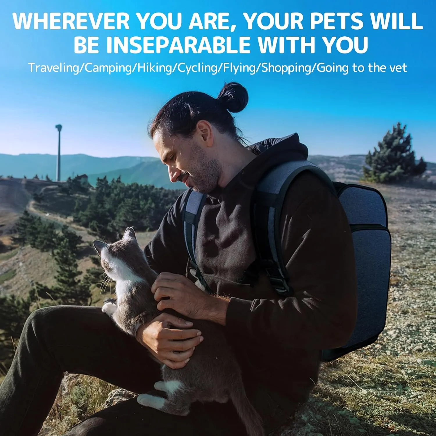Cat Carrier Backpacks: Expandable Pet Backpack with Breathable Mesh, Pet Carrier Backpack for Cats Small Dogs Puppies Up to 18 Lbs, Dog Carrier Backpack for Travel Hiking Camping Outdoor Blue