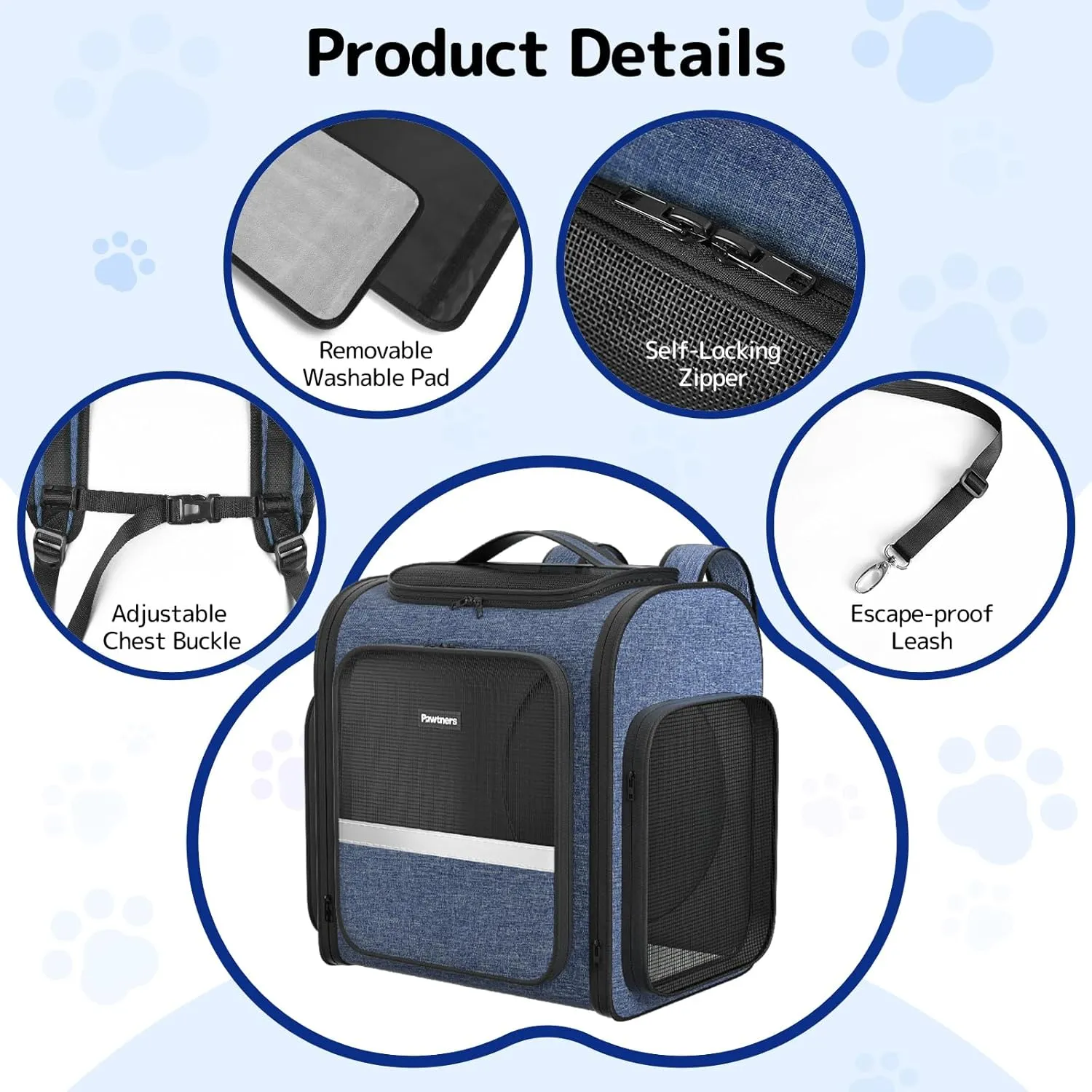 Cat Carrier Backpacks: Expandable Pet Backpack with Breathable Mesh, Pet Carrier Backpack for Cats Small Dogs Puppies Up to 18 Lbs, Dog Carrier Backpack for Travel Hiking Camping Outdoor Blue